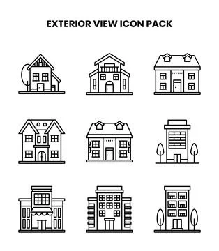 Exterior View Line Bundle Icons Pack Ilustración de archivo