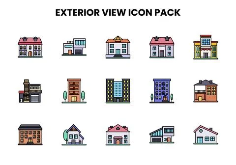 Exterior View Lineal Color Bundle Icons Pack 스톡 일러스트