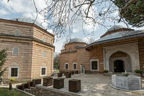 Exterior View of Muradiye Complex Domes and Fountain in Bursa Stock Photos