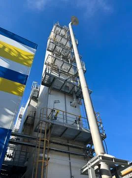 Exterior view of the rectification column for air separation Stock Photos