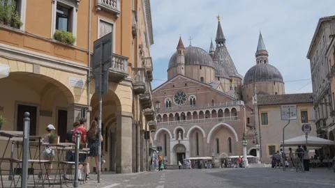 Exterior View of Saint Anthony Basilica and Square in Padua Italy Stock Footage 342806966