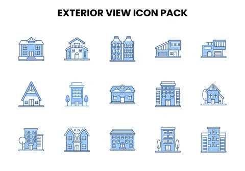 Exterior View Two Colour Collection Icons Pack Ilustración de archivo