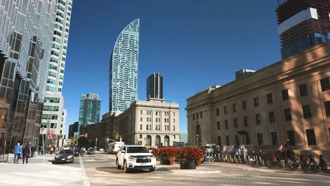 Exterior view of union station in downtown Toronto Canada Stock Footage 122841653