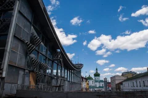Exterior view of the Zhytnyi Market and the surrounding area Stock Photos