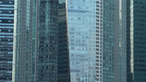 Exterior Windows of Multiple Modern Office Skyscrapers in Finance District Stock Footage 115630391