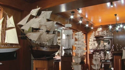 Exterior of the wooden ship models at the workshop in Curepipe, Mauritius. Stock Footage 48680271