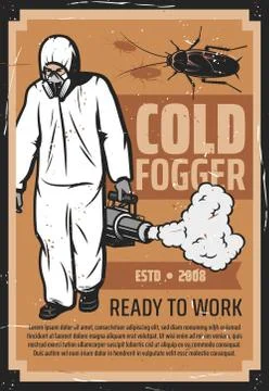 Exterminator with cold fogger, insect control Stock Illustration