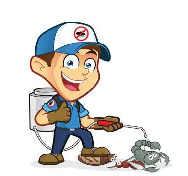 Exterminator or pest control with dying pest Stock Illustration