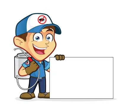 Exterminator or pest control holding blank sign Stock Illustration