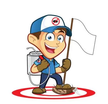 Exterminator or pest control holding flag Stock Illustration