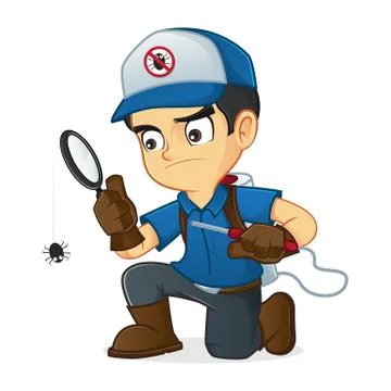 Exterminator searching for bugs and kill them Stock Illustration