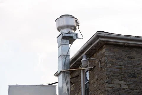External air extraction wall pipe building Stock Photos