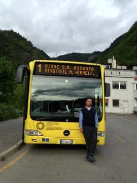 External and interior of the bus both on the passenger side with seats Stock Photos