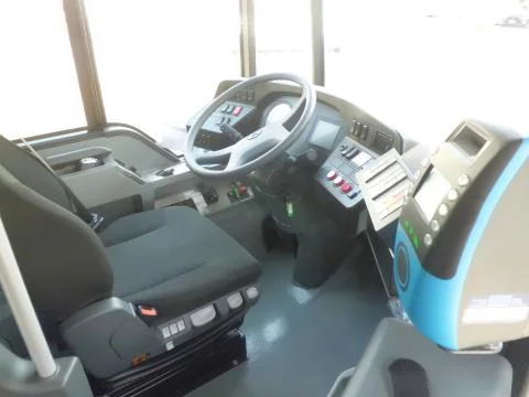 External and interior of the bus both on the passenger side with seats Stock Photos