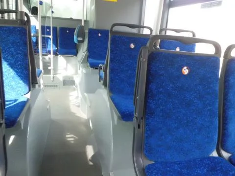 External and interior of the bus both on the passenger side with seats Stock Photos