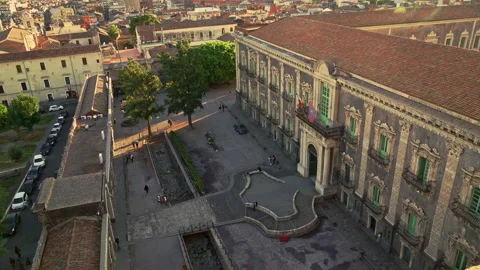 The external Baroque facade of the Benedictine Monastery of San Nicolò l'Arena Stock Footage 233468154