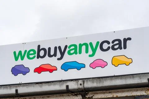 External building signage of UK based We Buy Any Car Stock Photos