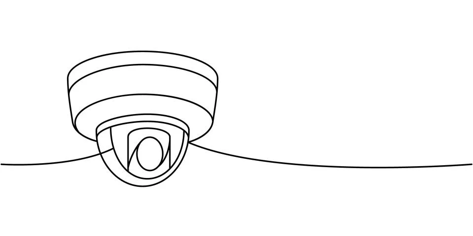 External CCTV camera one line continuous drawing. Security surveillance system Illustrazione stock