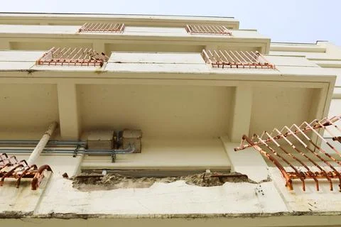 External damage to the school building due to the tsunami. Stock Photos