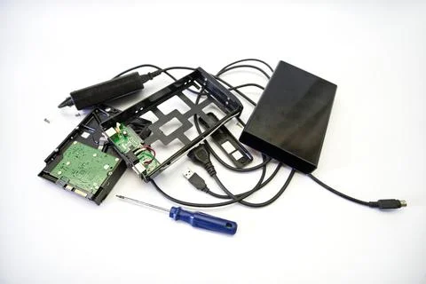 External enclosure for HDD being assembled Stock Photos