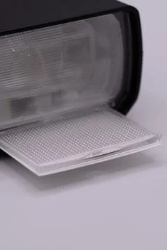 External flash for DSLR on white background 库存照片