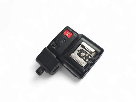 External flash trigger and receiver isolated on a white background. Stock Photos