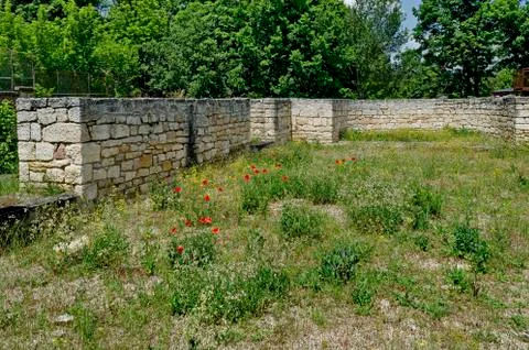 External fortified wall of Archaeological complex Abritus in town Razgrad Stock Photos