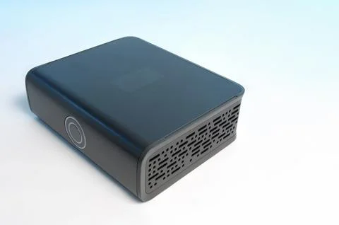 External Hard Disk Drive HDD data storage archive Isolated on white blue Stock Photos