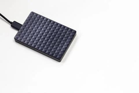 External hard disk drive isolated on white background, modern design for storage Stock Photos