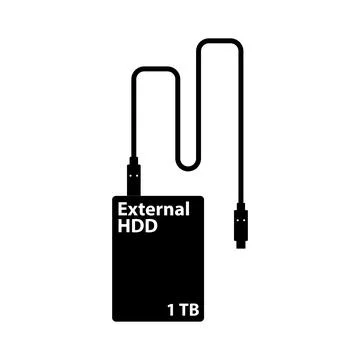 External Hard Disk Drive Silhouette. Black and White Icon Design Elements o.. Stock Illustration