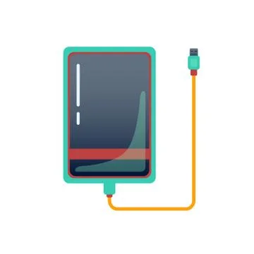 External hard disk drive with USB cable isolated on white background. Color flat イラスト素材