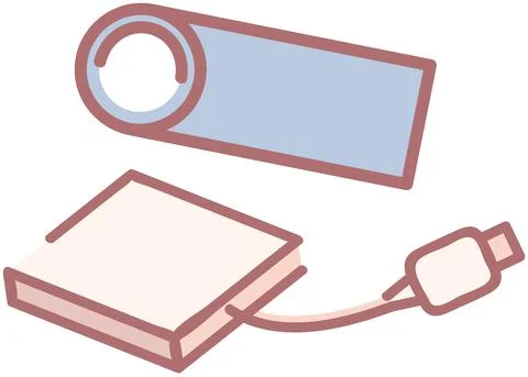 External hard disk drive with USB cable isolated on white. Portable extern HDD イラスト素材