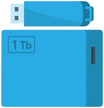 External hard disk drive with USB cable isolated. Portable extern HDD. Memory イラスト素材