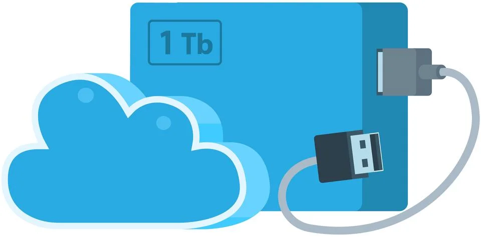External hard disk drive with USB cable isolated. Portable extern HDD. Memory イラスト素材