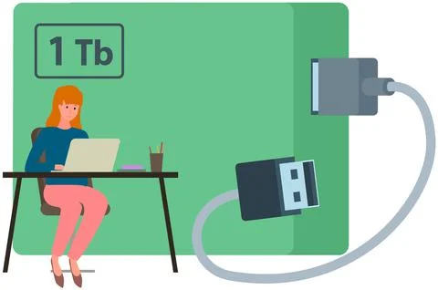 External hard disk drive with USB cable isolated. Portable extern HDD. Memory イラスト素材