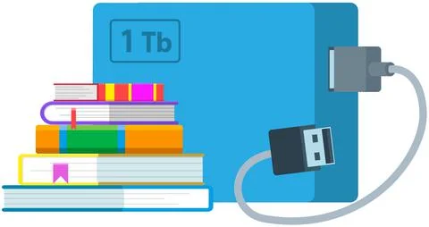 External hard disk drive with USB cable isolated. Portable extern HDD. Memory イラスト素材