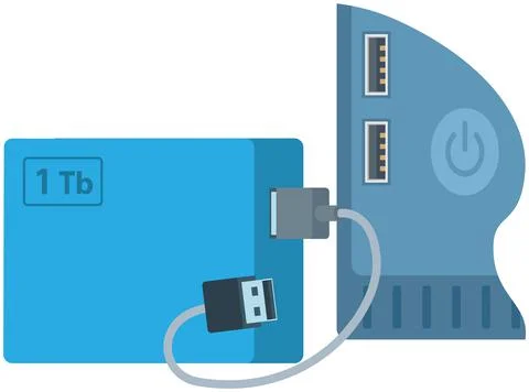 External hard disk drive with USB cable and connector isolated. Portable extern イラスト素材