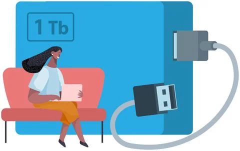 External hard disk drive with USB cable isolated. Portable extern HDD. Memory イラスト素材