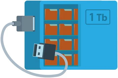 External hard disk drive with USB cable isolated on white. Portable extern HDD イラスト素材