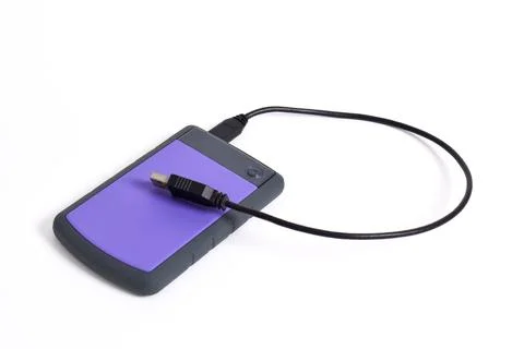 External Hard Disk drive with usb cable isolated on white background Stock Photos