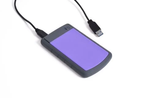 External Hard Disk drive with usb cable isolated on white background Foto stock