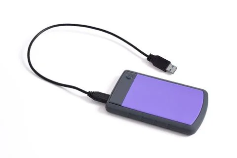 External Hard Disk drive with usb cable isolated on white background Stock Photos