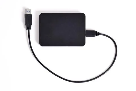 External Hard Disk drive with usb cable isolated on white background Stock Photos