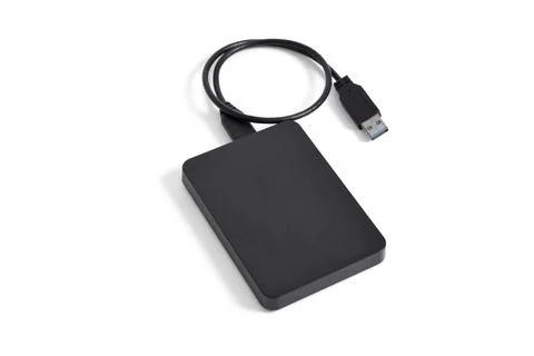 External Hard Disk drive with usb cable isolated on white background Stock Photos