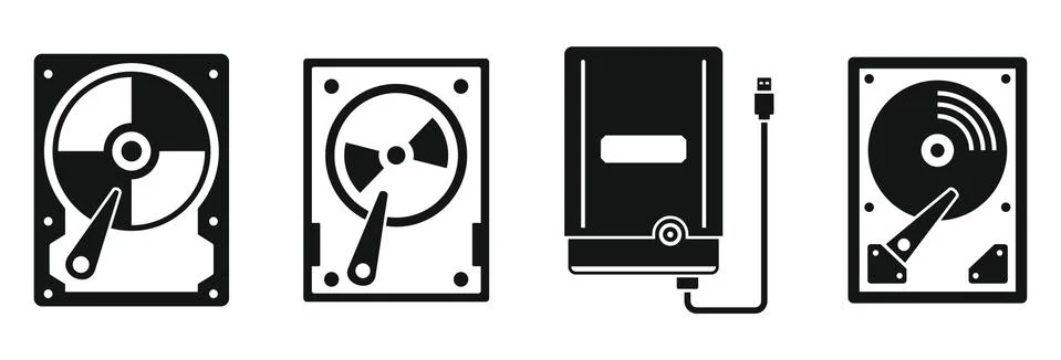 External hard disk icons set, simple style イラスト素材