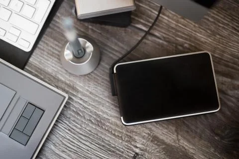 External hard disk with informatics equipment Stock Photos