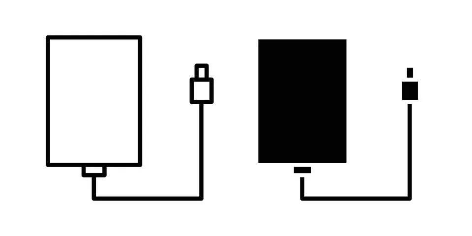 External hard drive icon drawing lines. Silhouette style vector bundle イラスト素材