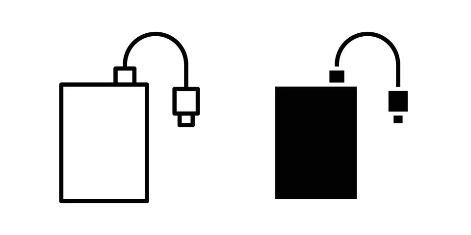 External hard drive icon pack with silhouette and stroke web icons Stock Illustration