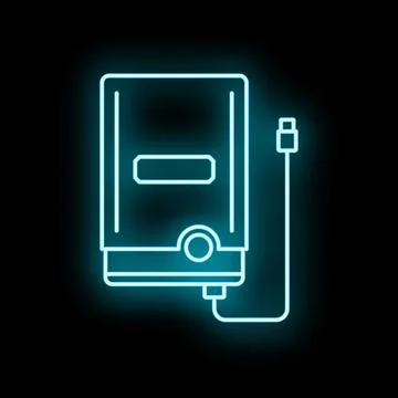 External hard drive neon blue outline icon Stock Illustration