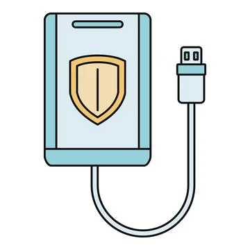 External hard drive securing data protection with shield Stock Illustration